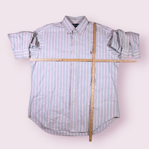 Polo Ralph Lauren Thick Button Up Down Front White Shirt Teal Strip Size 16 - 32 - Picture 5 of 8